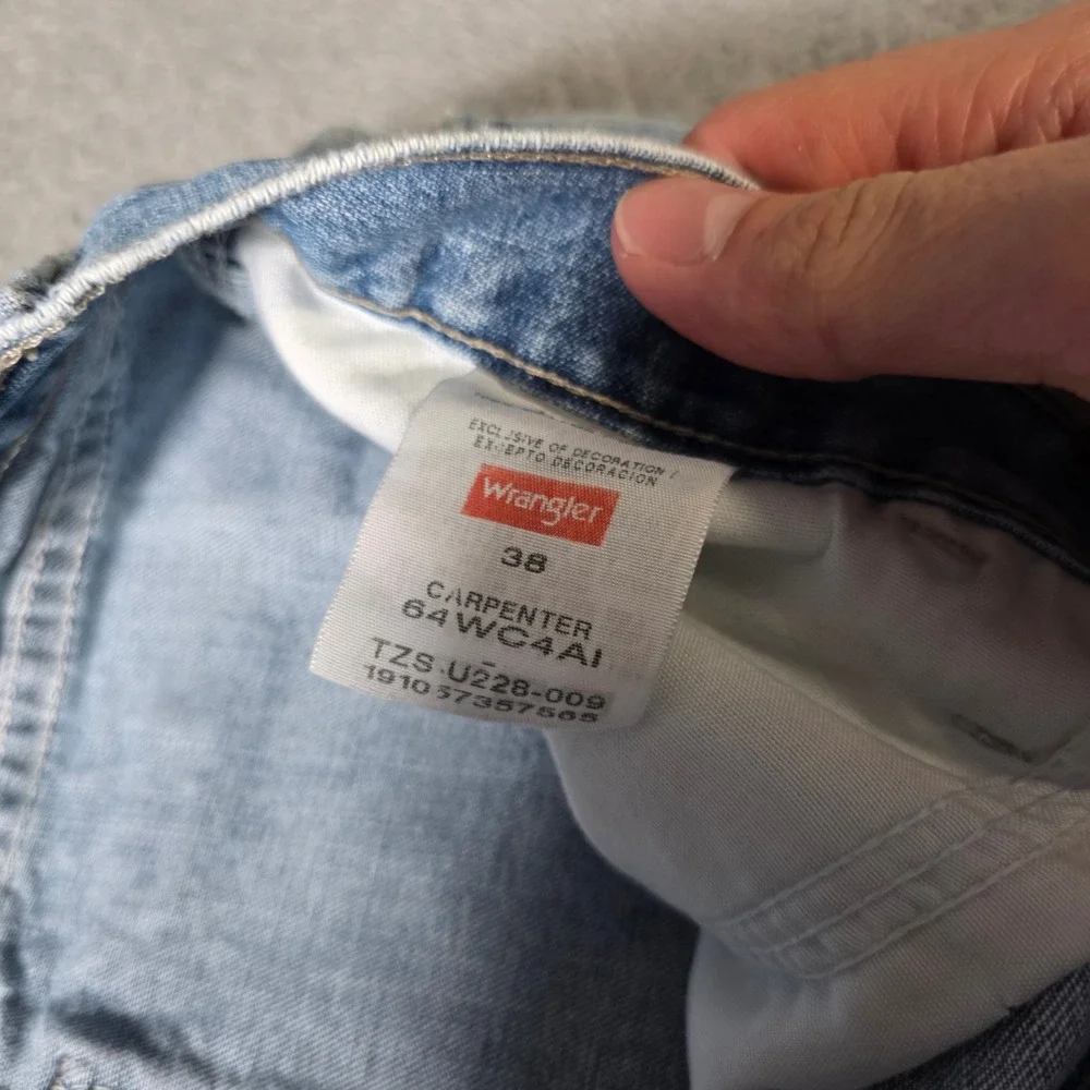 Wrangler Mens 38 Carpenter Shorts Light Blue Denim Relaxed Fit 64WC4AI